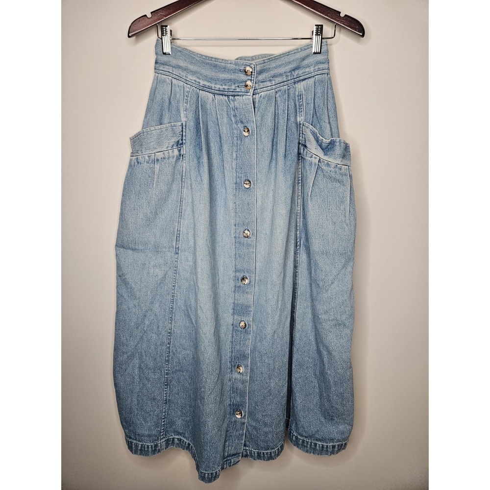 Vintage Props Denim Full Cargo Skirt XS /S Blue Jean Prairie Button USA Midi